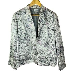 Chico's Purple Pretty Print Beaded Silk Blend Parmenia‎ Jacket Size 3 (US 16)